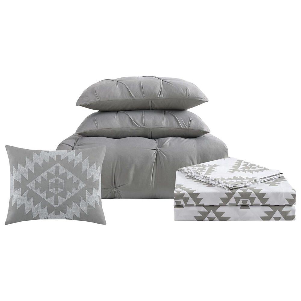 Pem America Pueblo Pleated 6-Piece Twin Bed in a Bag in Grey, , large