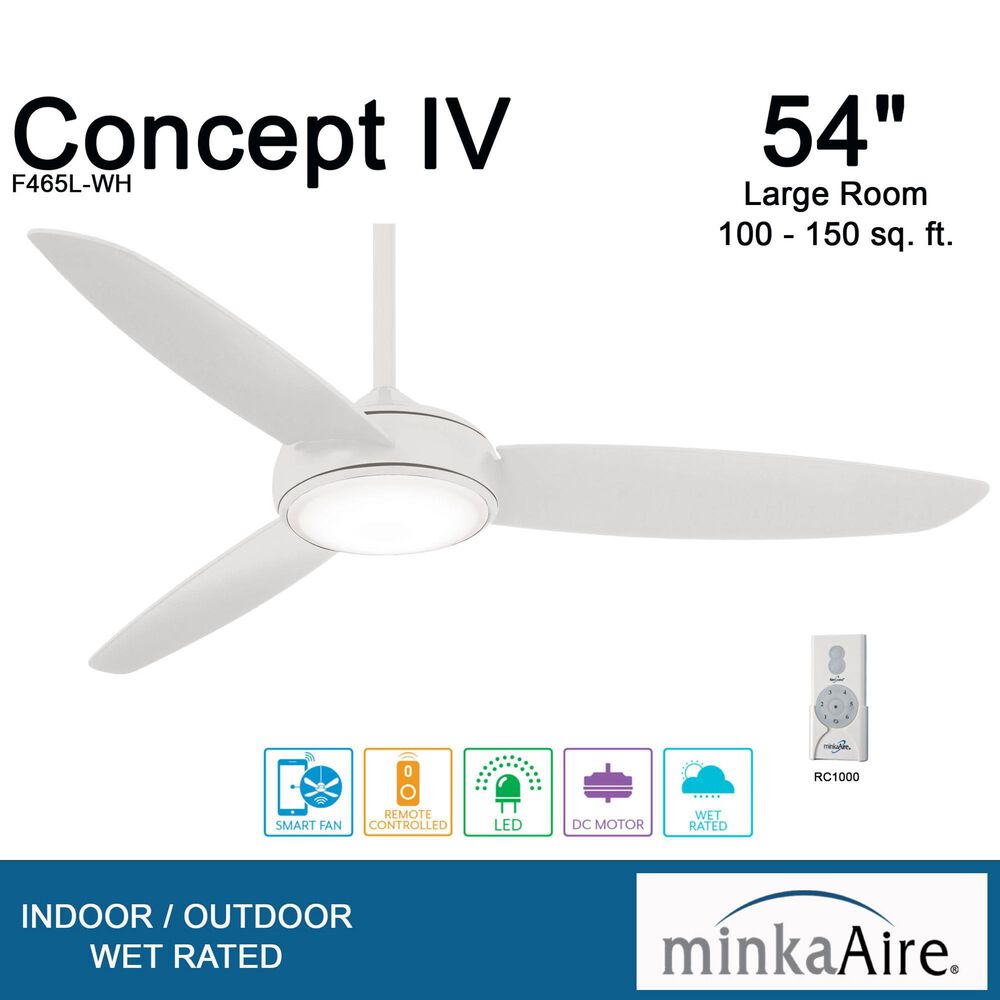Minka-Aire Concept IV 54" Ceiling Fan with LED Light in White, , large