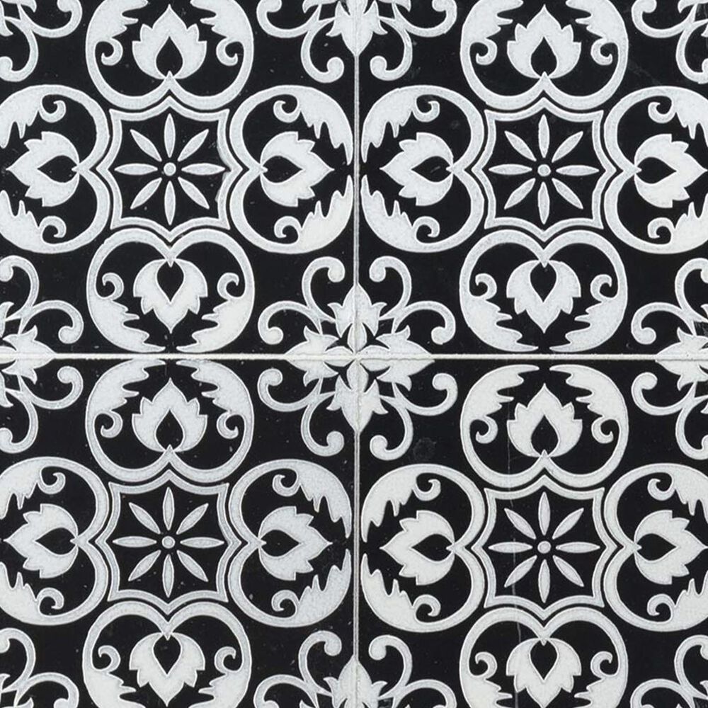MS International China Tetris Florita Nero Black and White 6" x 6" Natural Stone Tile, , large
