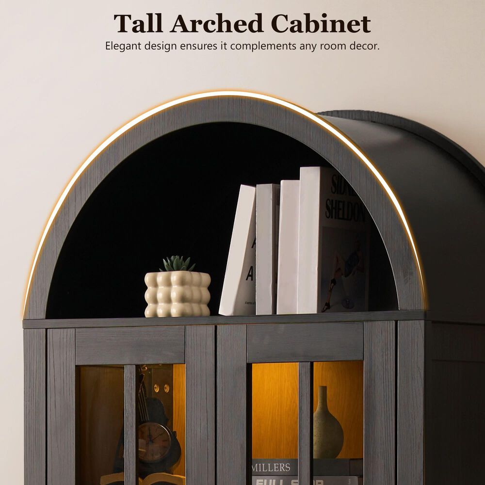 HOMLUX Arched Storage Cabinet with LED Induction Lights in Black, , large