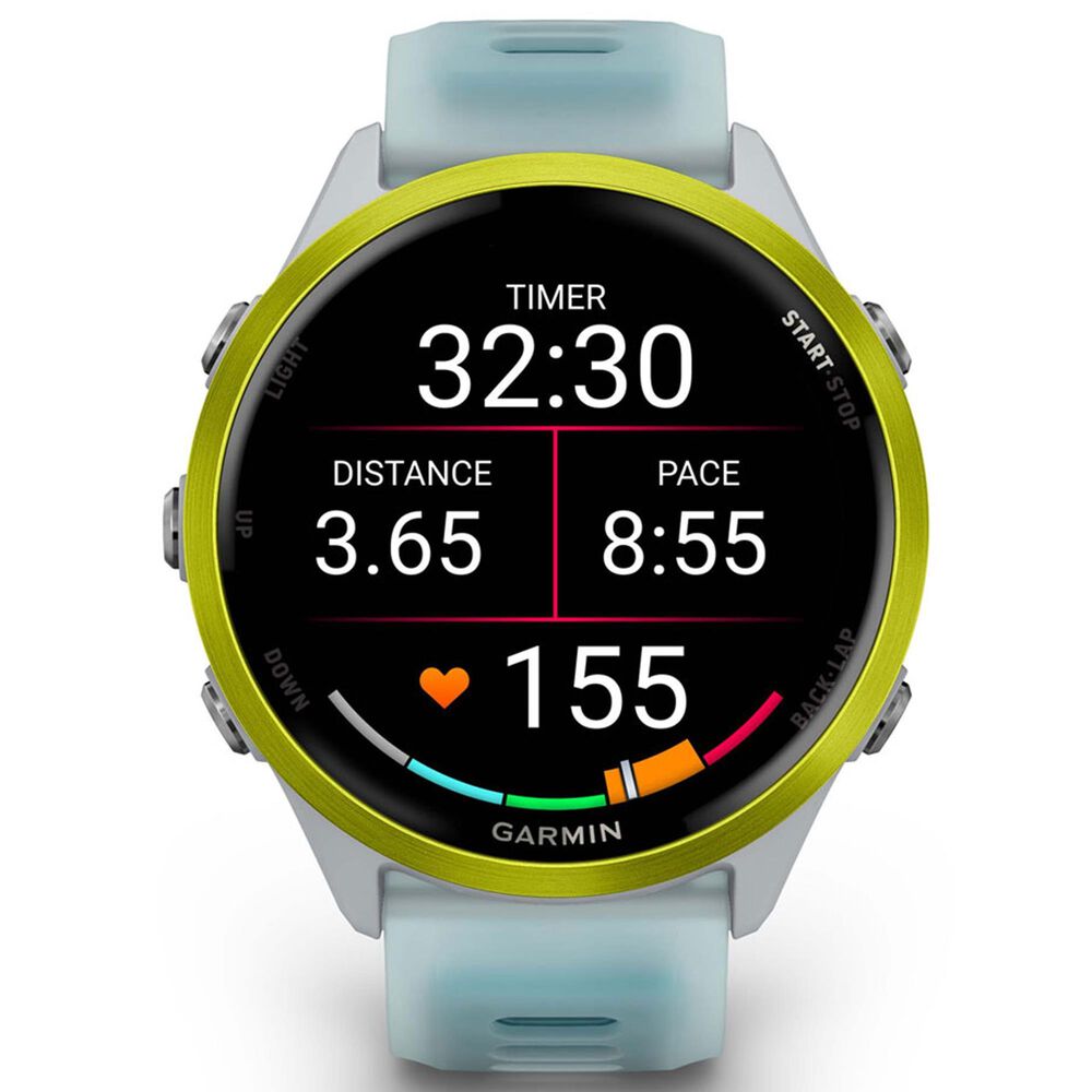 Garmin Forerunner 570 47mm Amp Yellow Aluminum Case with Translucent Whitestone and Turquoise Band, , large