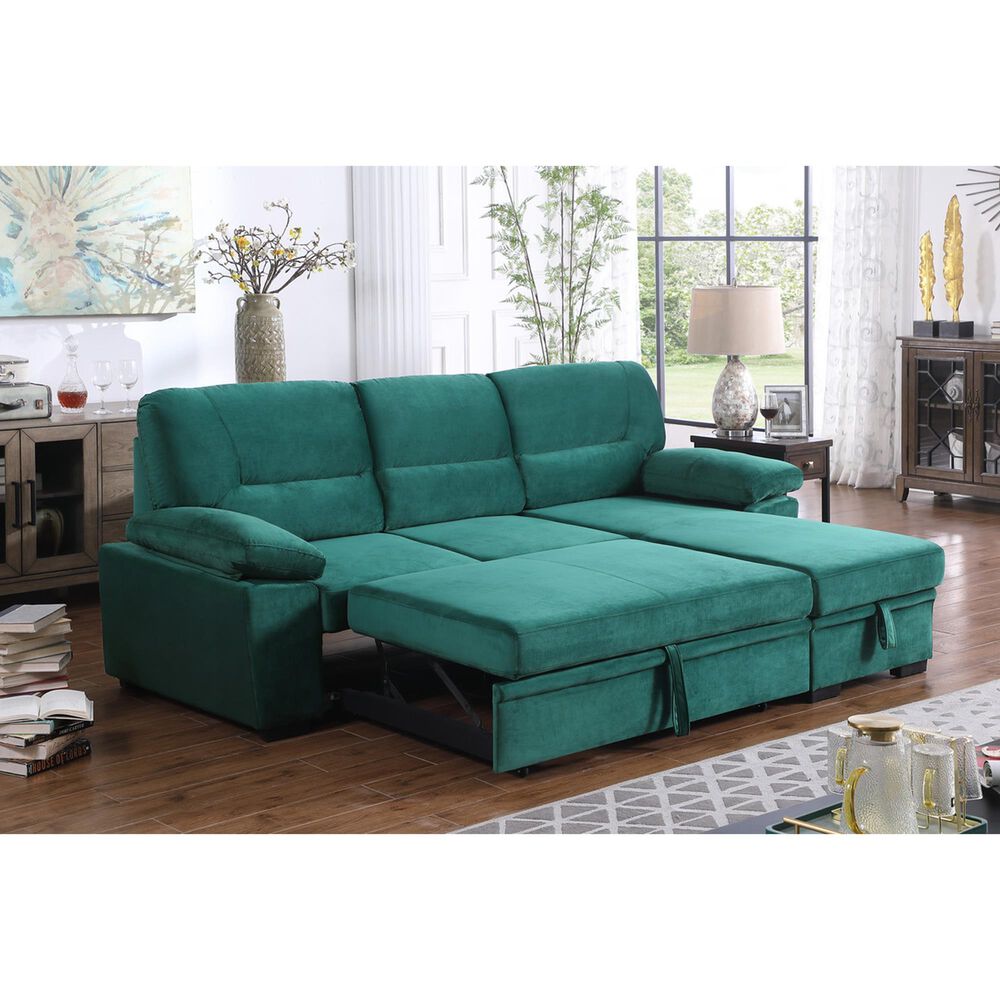 HOMLUX 97.5"W Velvet Sleeper Sectional Sofa with Reversible Storage Chaise, in Green, , large