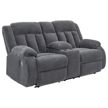 Ashley Observation Power Reclining Loveseat with Console in Steel Velvet, , large