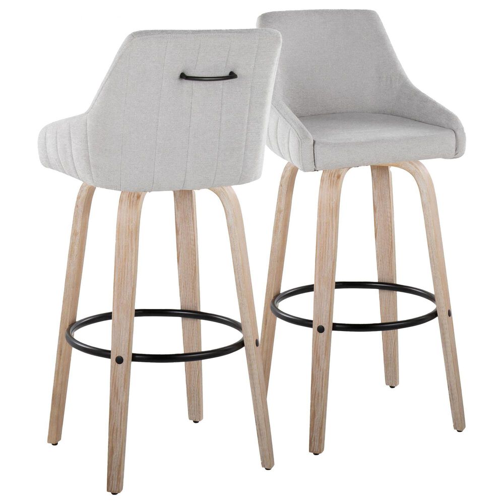 LumiSource Hannah Swivel Bar Stool with Grey Fabric Upholstery in Whitewashed and Black (Set of 2), , large