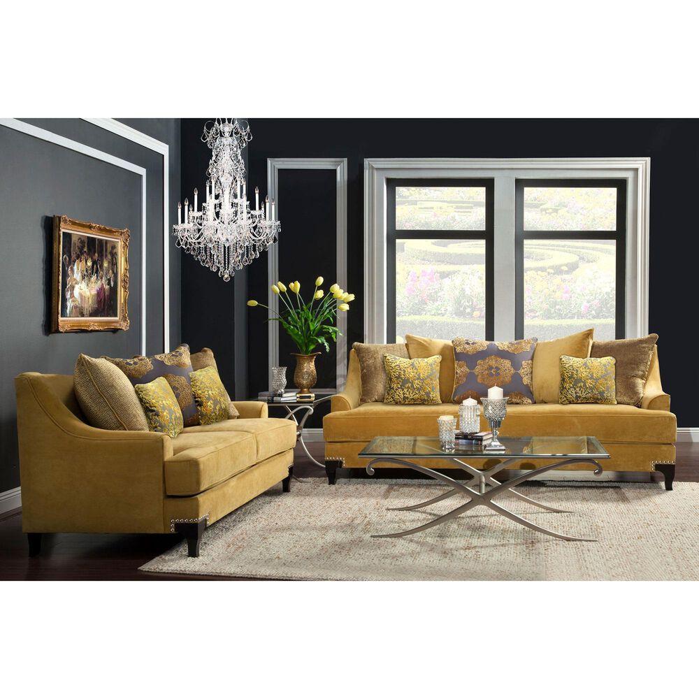 Furniture of America Atene 71&quot; Loveseat in Gold Velvet, , large