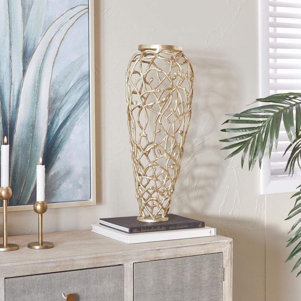 Maple and Jade 23&quot; Cutout Coral Decorative Vase in Satin Gold, , large