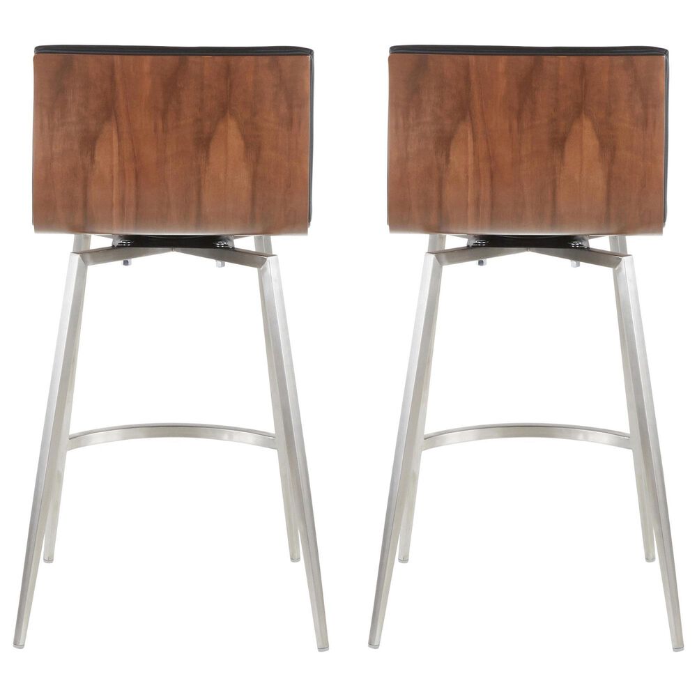 Lumisource Mason Swivel Counter Stool with Black Cushion in Stainless Steel and Walnut &#40;Set of 2&#41;, , large