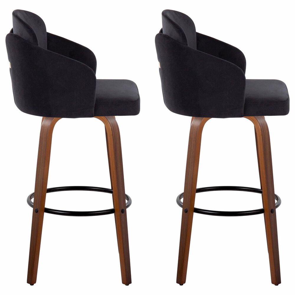 LumiSource Dahlia Swivel Counter Stool with Cream Velvet Upholstery in Walnut and Chrome (Set of 2), , large