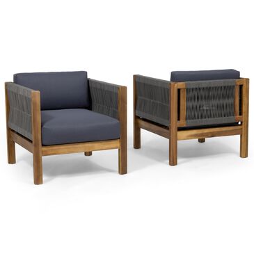 Noble House Laurel Patio Club Chair with Gray Cushion in Teak (Set of 2), , large