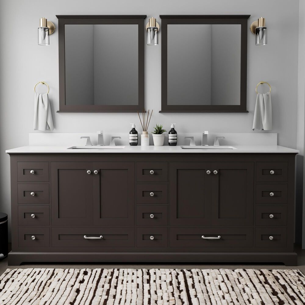 Lexora Home Dukes 84&quot; Double Bathroom Vanity in Espresso with 2 cm White Quartz Top and Rectangular Sinks, , large