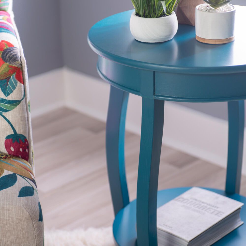 Linon Home Decor Rainbow Round Side Table in Teal, , large