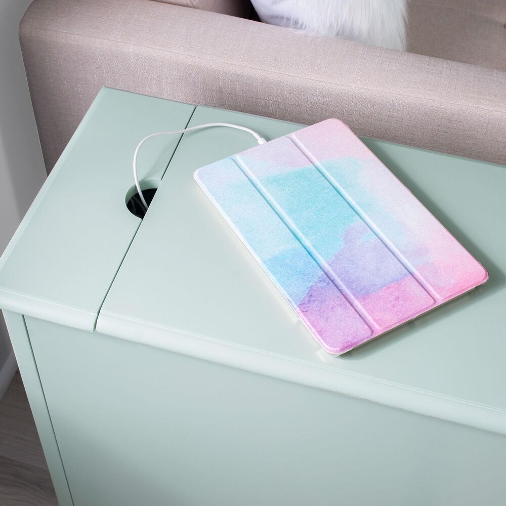 Linon Home Decor Barron Accent Table with USB Charging Station in Aqua, , large