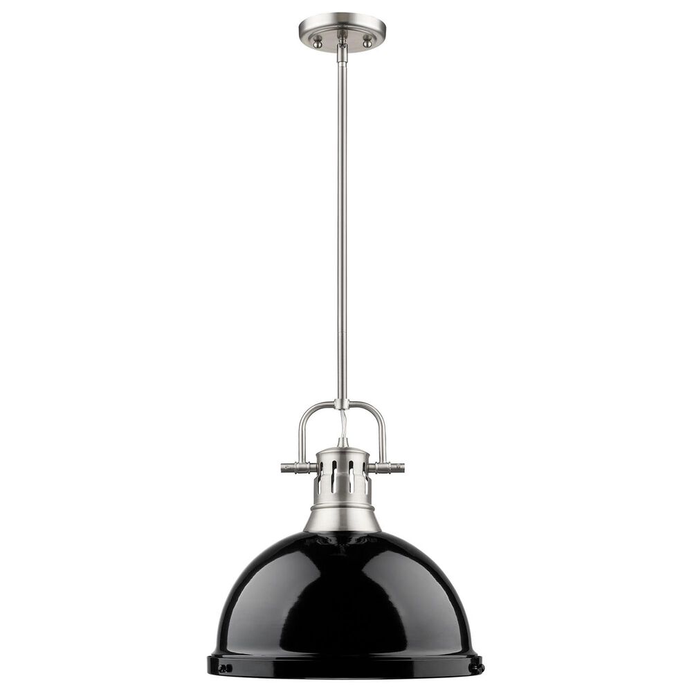 Golden Lighting Duncan 1-Light Pendant with Rod and Black Shade in Pewter, , large