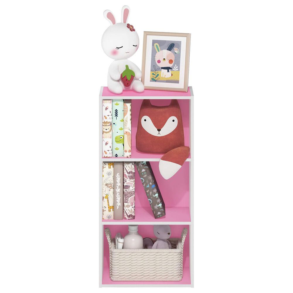 HOMLUX 3-Tier Open Shelf Bookcase in Pink and White, , large