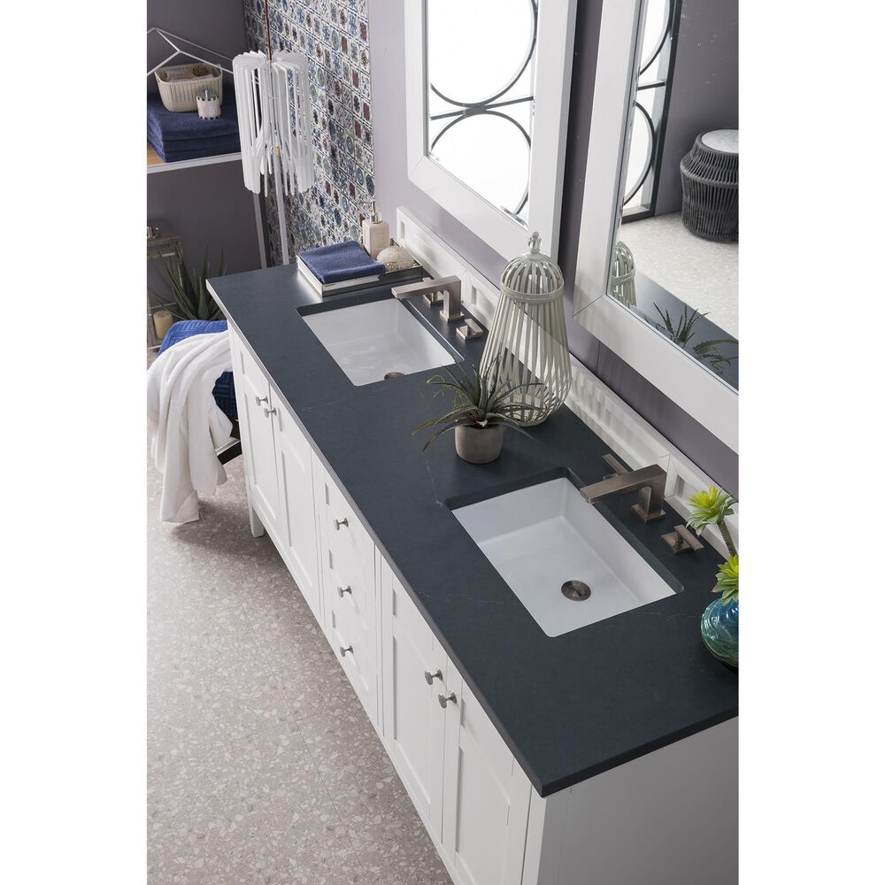 James Martin Vanities Palisades 72&quot; Double Bathroom Vanity in Bright White with 3 cm Charcoal Soapstone Quartz Top and Rectangular Sinks, , large