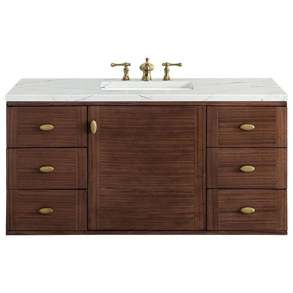 James Martin Vanities Amberly 48&quot; Single Bathroom Vanity in Walnut with 3 cm Ethereal Noctis Quartz Top and Rectangular Sink, , large