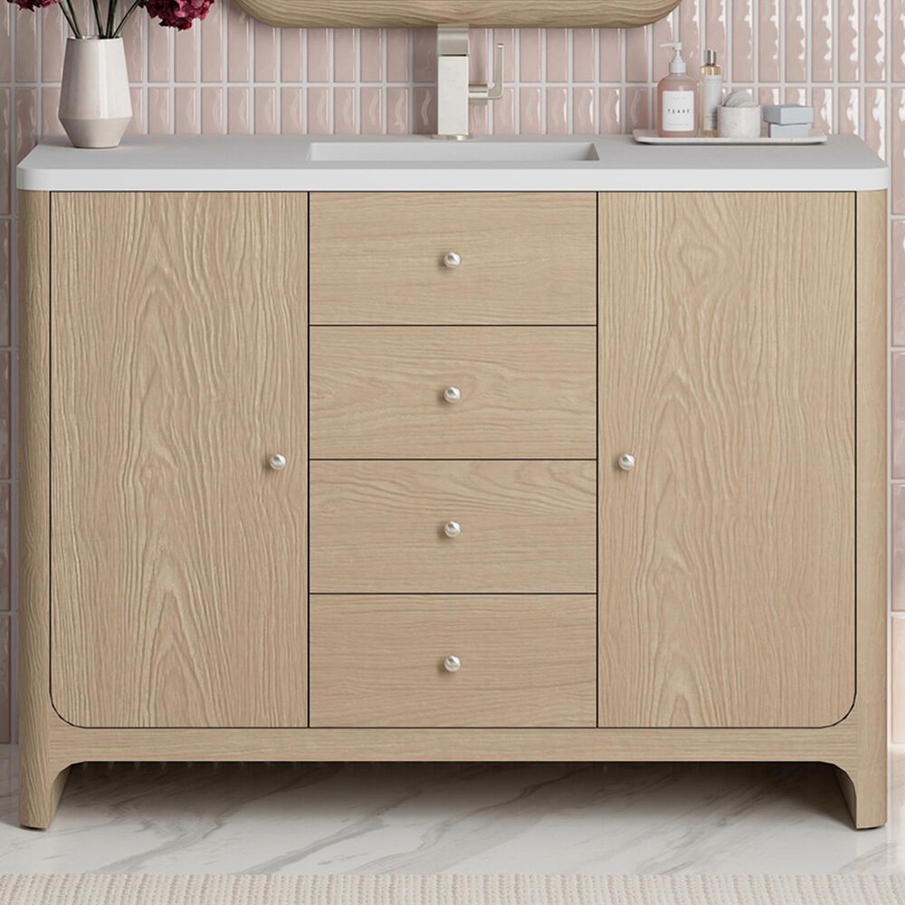 James Martin Vanities Gracyn 48" Single Bathroom Vanity in Coastal Driftwood with 3 cm White Zeus Quartz Top and Rectangular Sink, , large