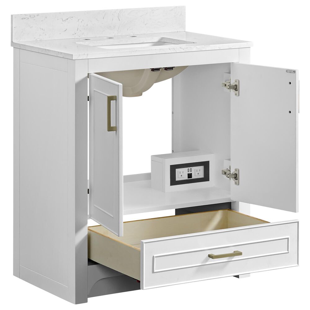 37B Lucerne 30" Single Bathroom Vanity in Bright White with Marble Top and Backsplash, , large
