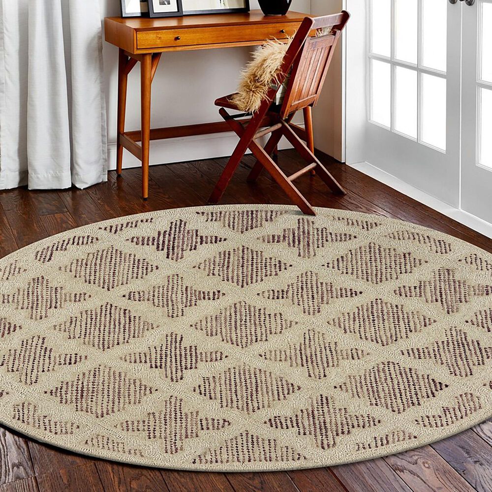 L&amp;R Resources Sinuous Pin Dot 4&#39; Round Ivory and Rose Area Rug, , large