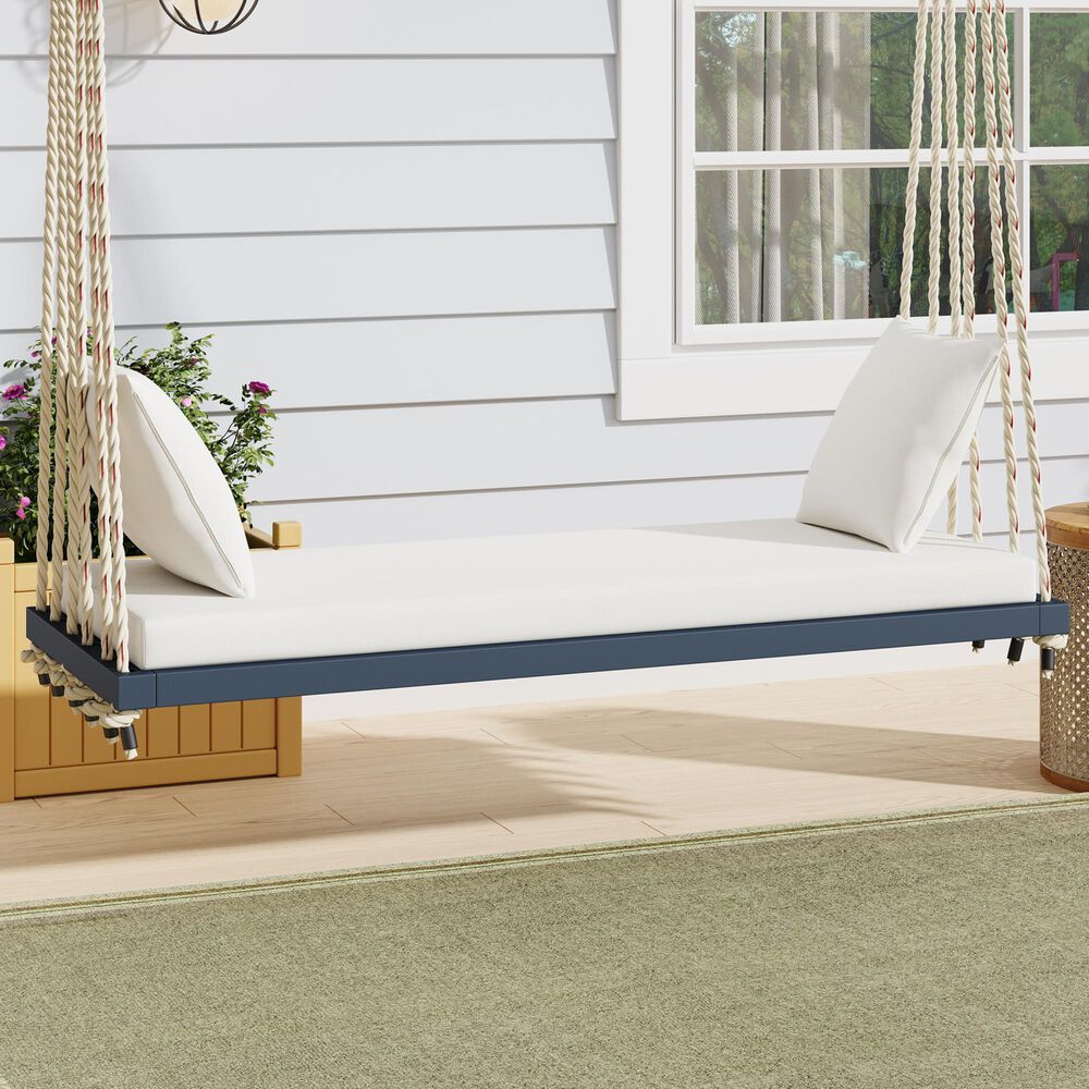 Hearth and Haven Topmax Outdoor Hanging Porch Swing Bench with Beige Cushion in Gray, , large