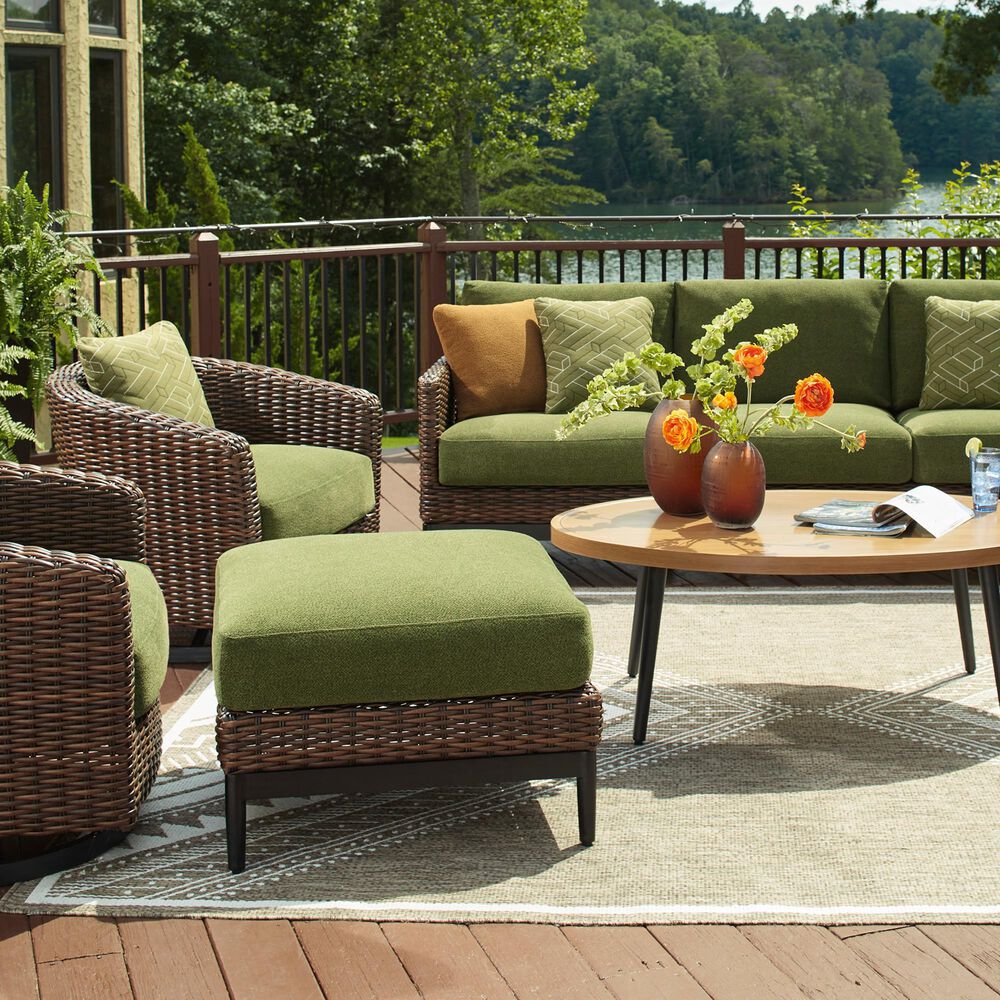 Ashley Horizon Hall Outdoor Ottoman with Cushion in Green, , large