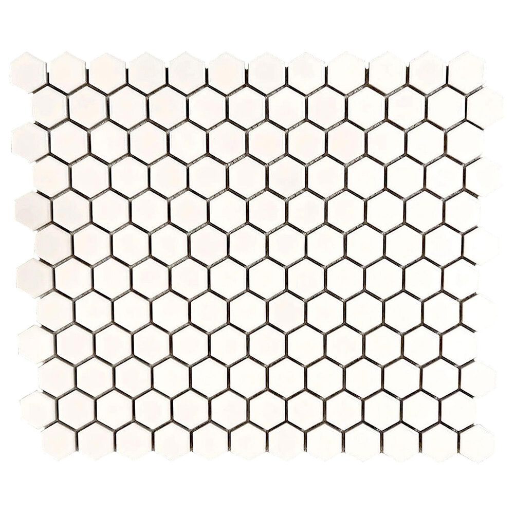 Emser Influence White 1" x 1" Hexagon on 10" x 12" Porcelain Mosaic Sheet, , large