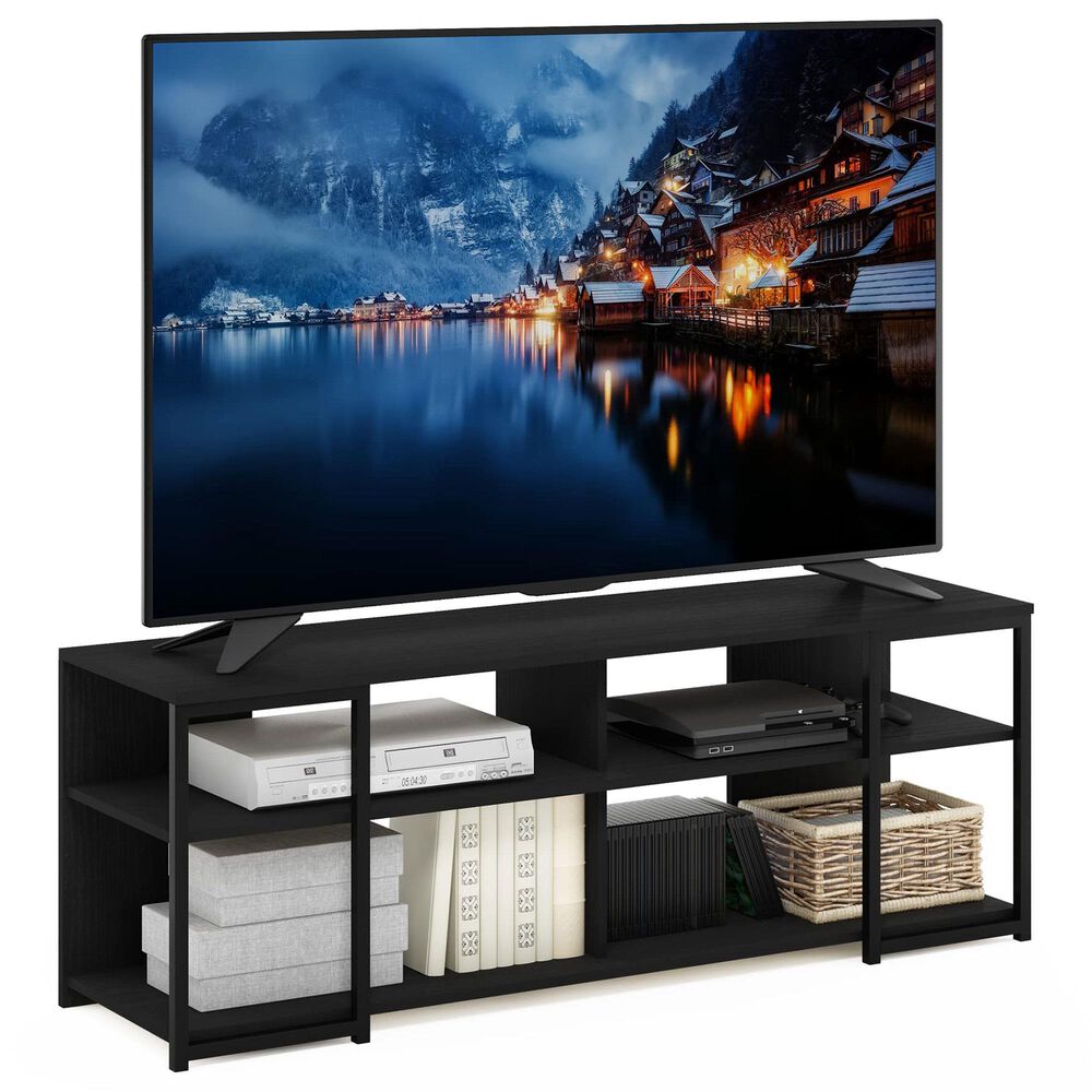 HOMLUX 56.3" TV Stand with 4 Open Shelves in Americano and Black, , large