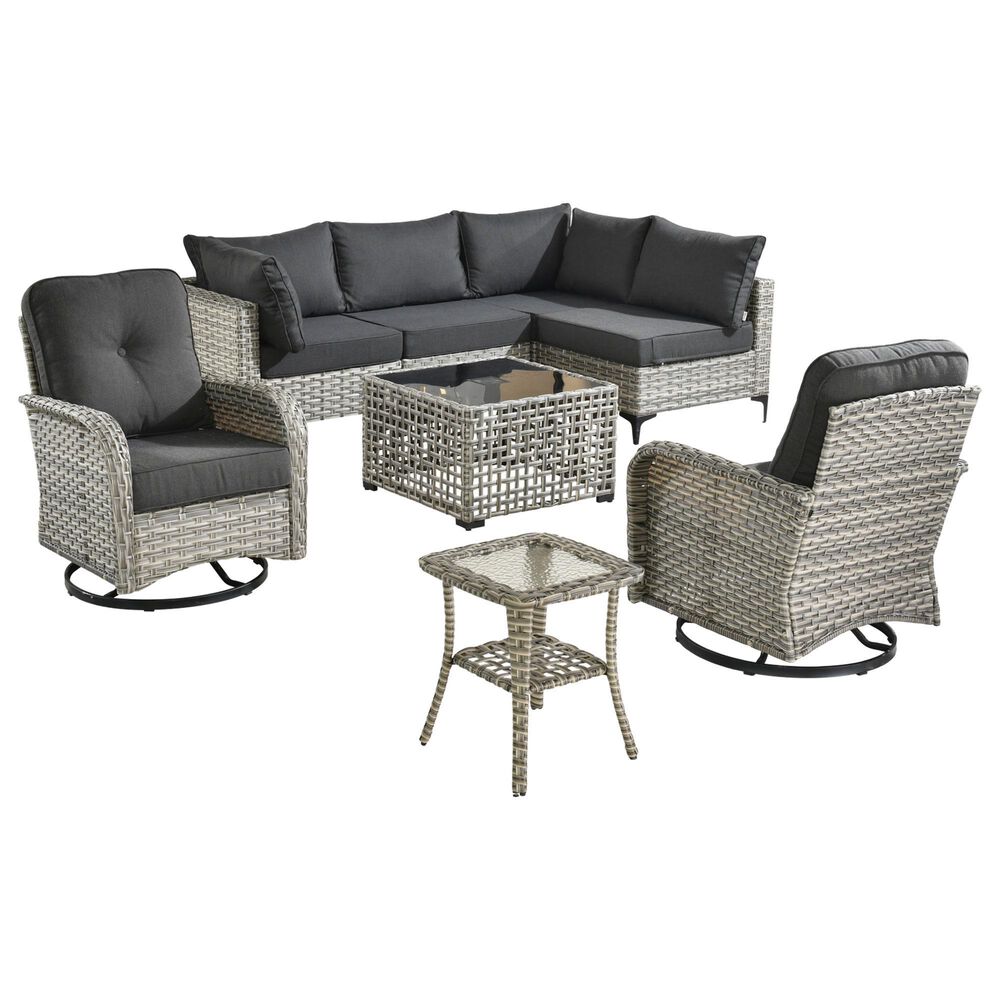 HOMLUX 8-Piece Outdoor Modular Sofa Conversation Set in Black, , large