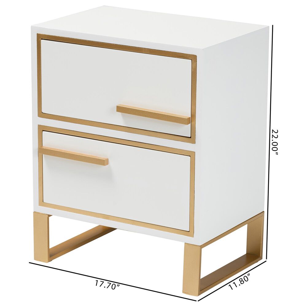 Baxton Studio Giolla 2-Drawer End Table in White and Gold, , large