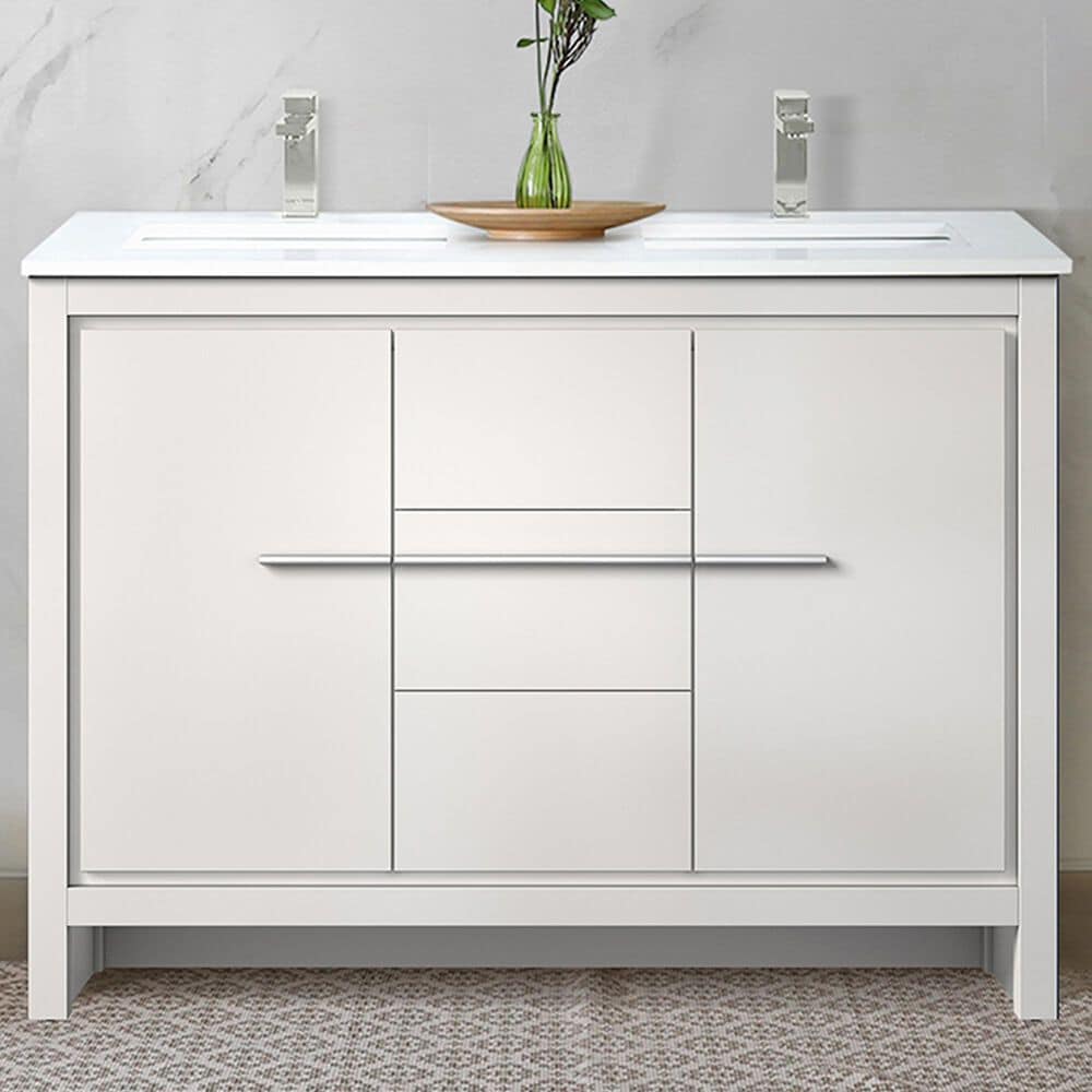 Lexora Home Lafarre 48&quot; Double Bathroom Vanity in White with 2 cm White Cultured Marble Top and Rectangular Sinks, , large
