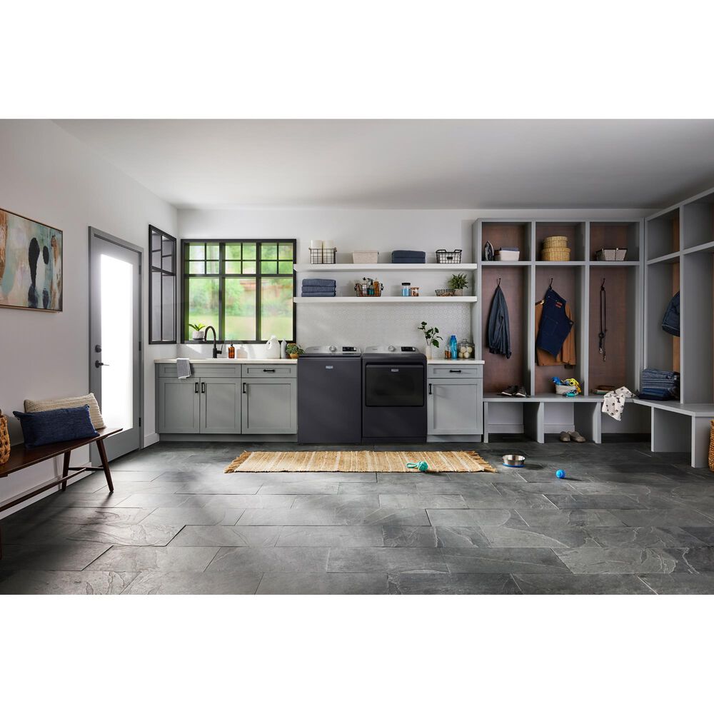 Maytag 5.2 Cu. Ft. Smart Pet Pro Top Load Agitator Washer and 7.4 Cu. Ft. Smart Gas Top Load Dryer Laundry Pair in Midnight Steel, , large