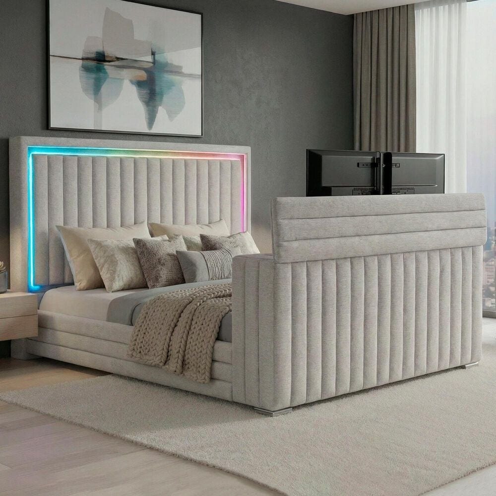 Modern Market Elias Queen Bed with Speaker, TV lift, and Fireplace, , large
