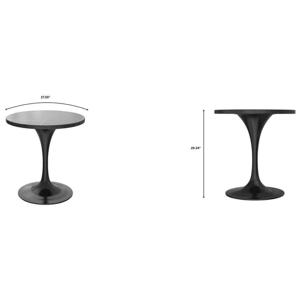 Leisuremod LeisureMod Verve Collection 27 Round Dining Table, Black Base with Laminated White Marbleized Top, , large