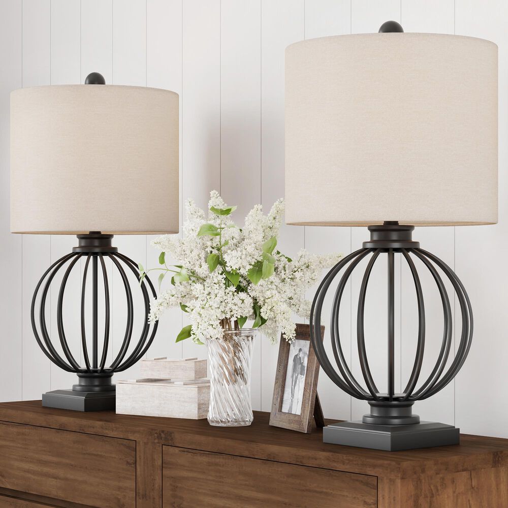 Timberlake Wrought Iron Open Cage Table Lamp in Matte Black (Set of 2), , large