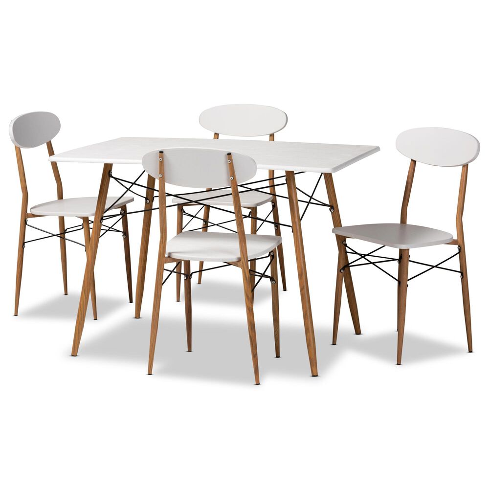 Baxton Studio Wayne 5-Piece Dining Set in White, , large