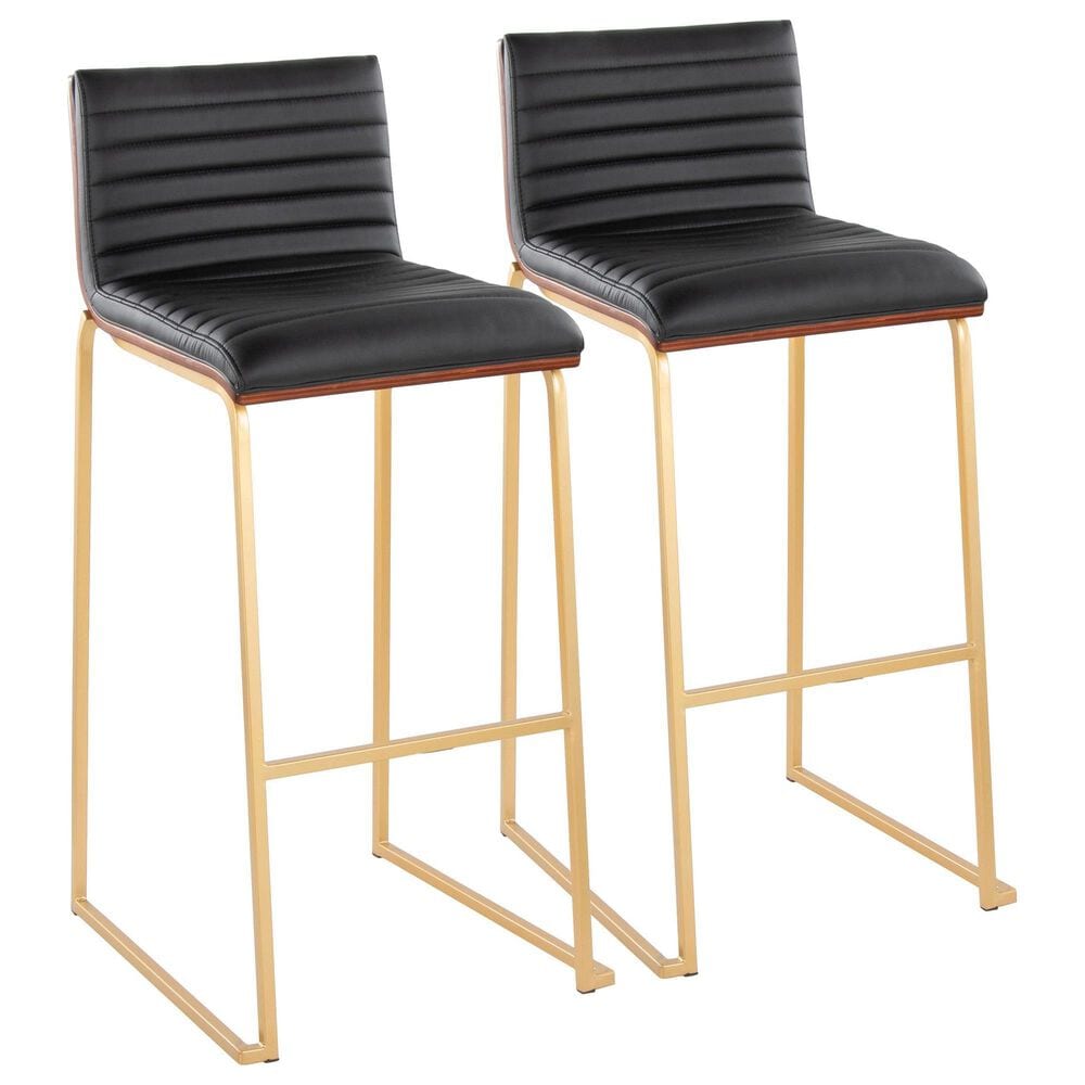 Lumisource Mason Mara Barstool with Black Cushion in Black and Walnut (Set of 2), , large