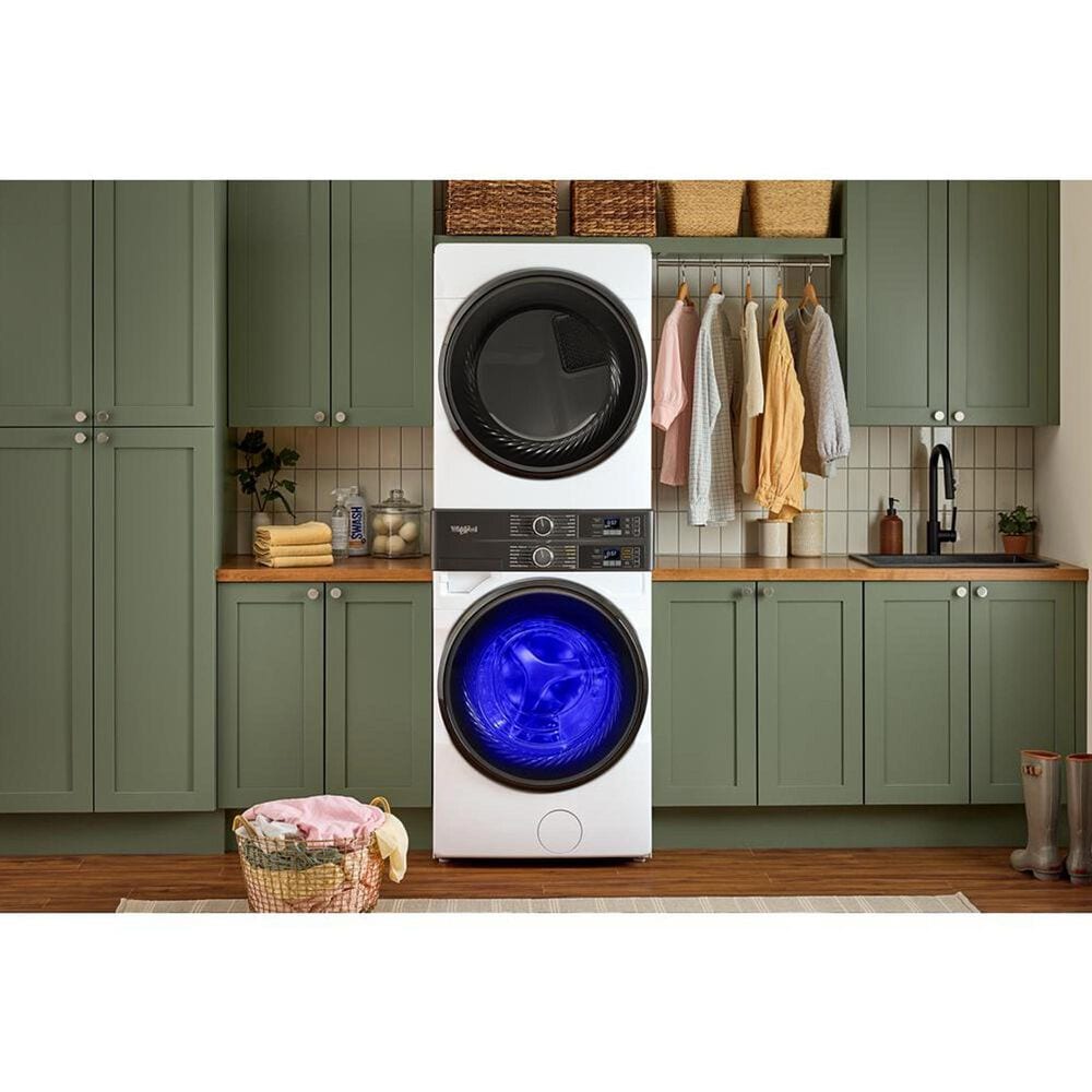 Whirlpool 4.5 Cu. Ft. Smart Front Load Washer and 7.4 Cu. Ft. Gas Dryer Stack Laundry in White, , large