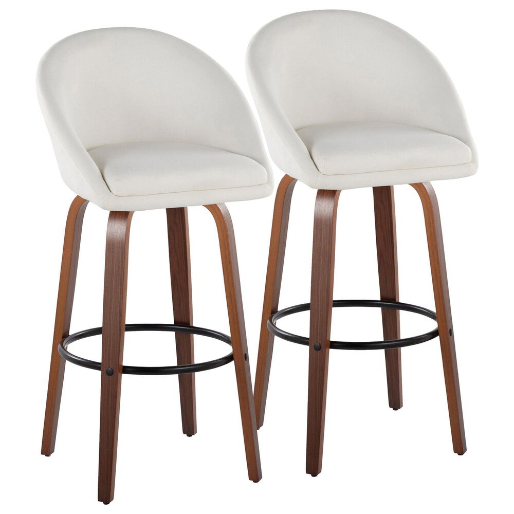 LumiSource Matisse 30" Swivel Barstool with Cream Fabric Upholstery in Walnut and Black (Set of 2), , large