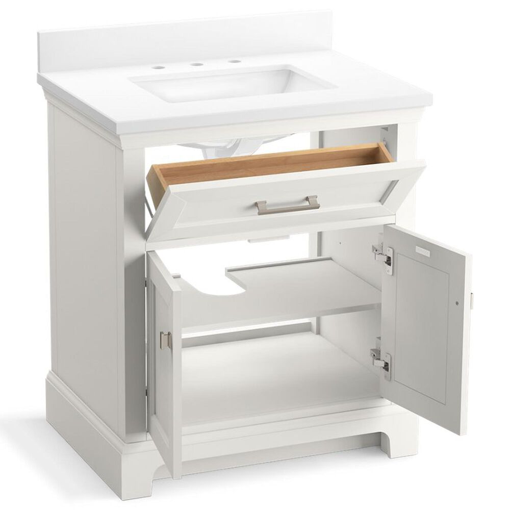 Kohler Charlemont 30&quot; Single Bathroom Vanity in White with 3 cm White Quartz Top and Rectangular Sink, , large