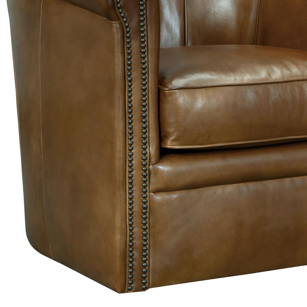 Hooker Furniture Axton Leather Club Swivel Chair in Brown, , large