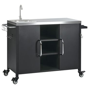 HOMLUX 55.5" Outdoor Kitchen Island with Sink in Black and Stainless Steel, , large