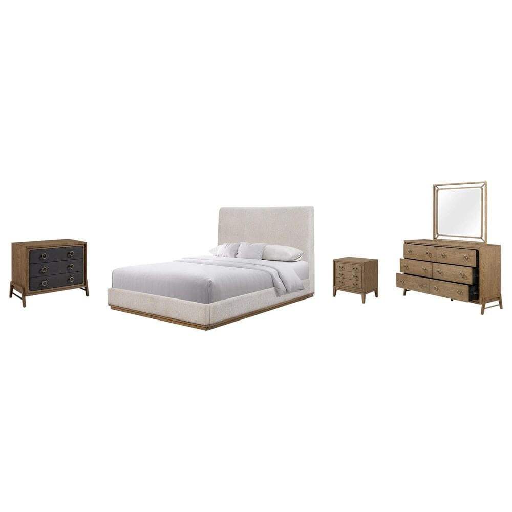 Sterling Timber Elure 5 Piece Queen Upholstered Panel Bedroom Set in Latte, , large