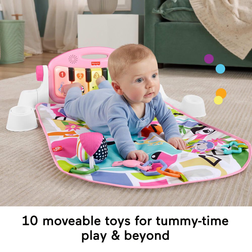 Fisher Price Glow and Grow Kick and Play Piano Gym Baby Playmat with Musical Learning Toy in Pink, , large