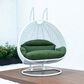 Leisuremod 2-Seat Hanging Egg Swing Chair with Dark Green Cushion in White, , large