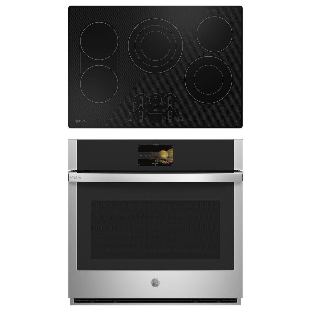 GE Profile 2-Piece Kitchen Package with 30" Built-In Single Wall Oven and Electric Cooktop in Stainless Steel and Black, , large