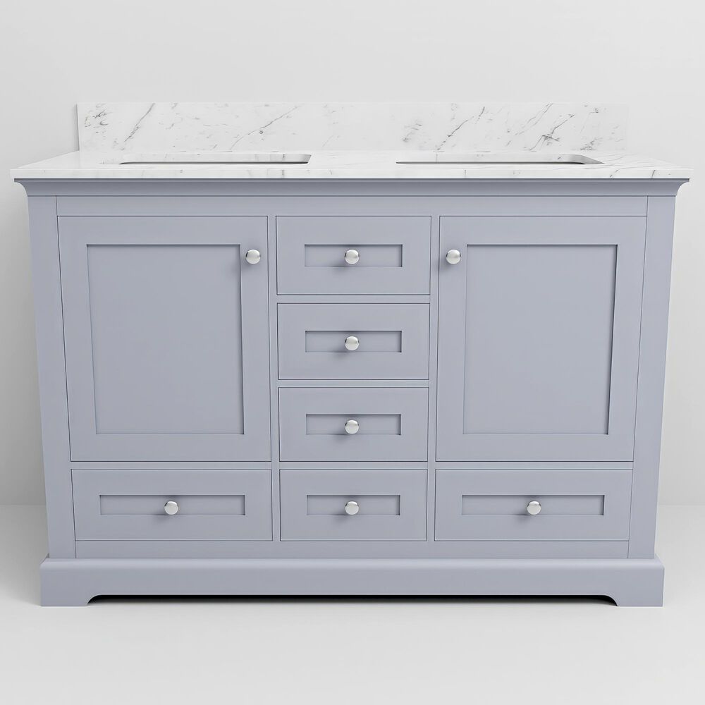 Lexora Home Dukes 48&quot; Double Bathroom Vanity in Dark Grey with 2 cm White Carrara Marble Top and Rectangular Sinks, , large