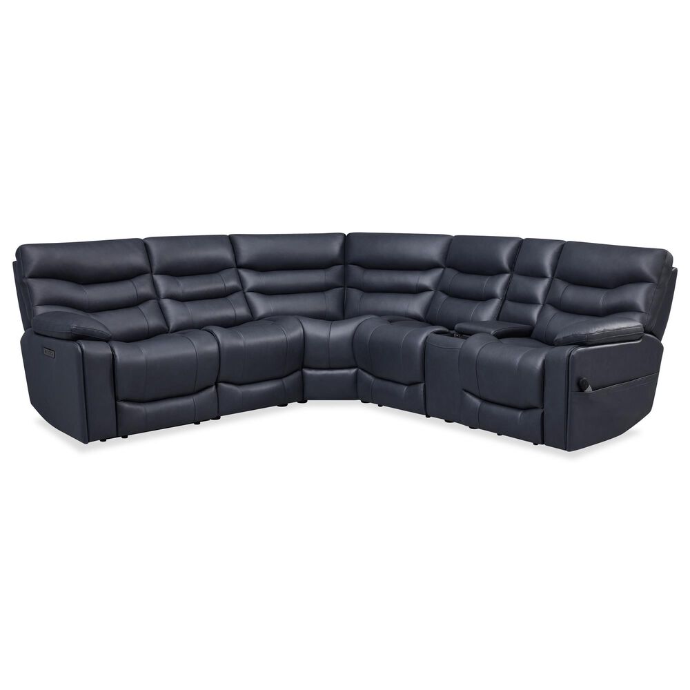 Oxford Furniture 6-Piece Leather Power Reclining Sectional with Power Headrests in Tampa Indigo, , large