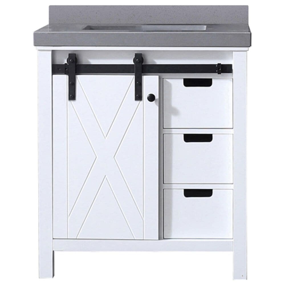 Lexora Home Marsyas 30" Single Bathroom Vanity in White with Grey Quartz Top and Rectangular Sink, , large