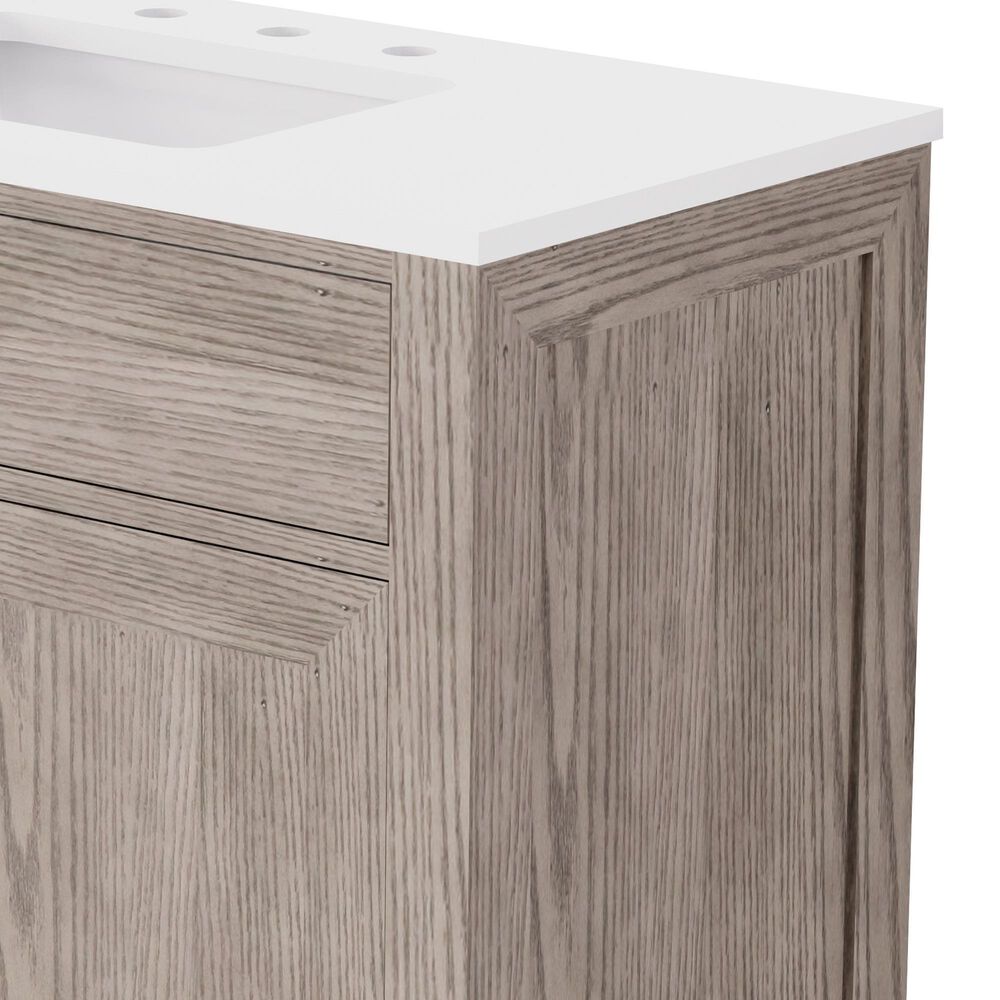 Lexora Home Abbey 36&quot; Single Bathroom Vanity in Grey Oak with 2 cm White Quartz Top and Rectangular Sink, , large