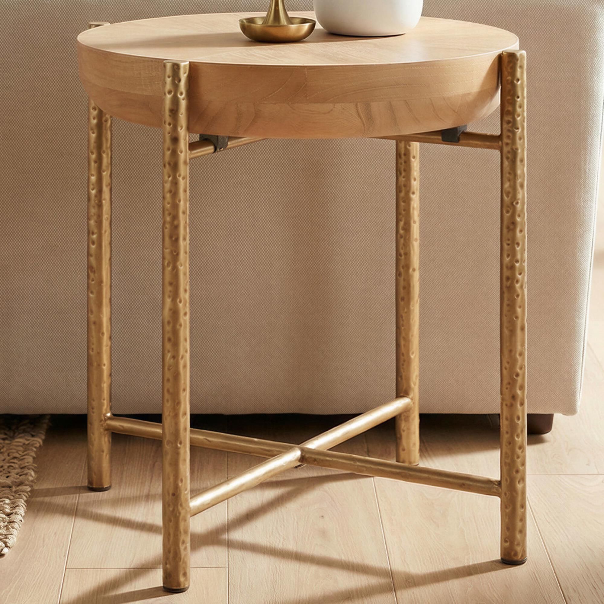 Zuo Modern Halva Side Table in Natural and Gold